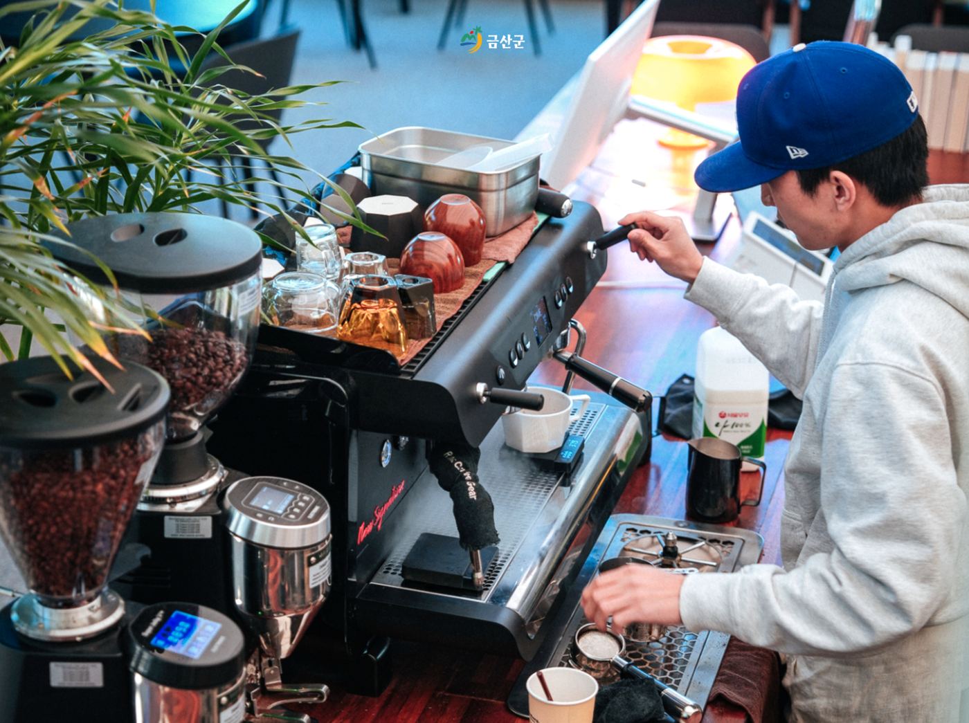 바리스타가 커피를 내리는 모습
